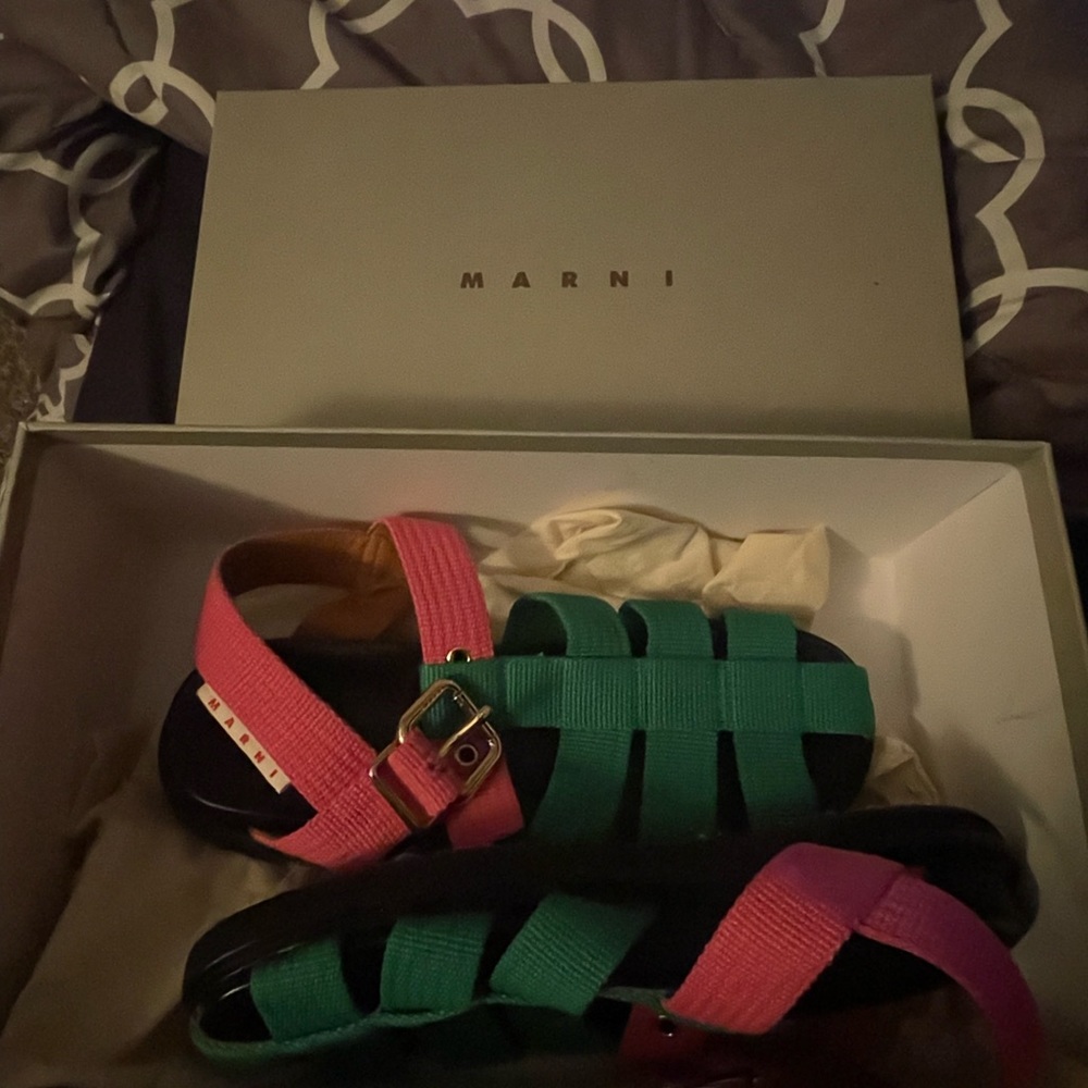 NEVER WORN MARNI COTTON FISHERMAN SANDALS GARDEN GREEN CAMELLIA !